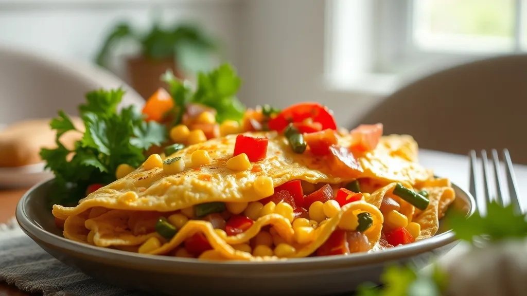 Easy Omelet With Ham and Vegetables.
