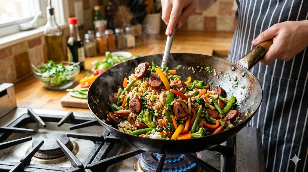 Healthy Rice and Sausage Dinner 